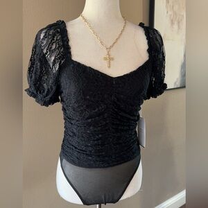 Lace mesh bodysuit in black